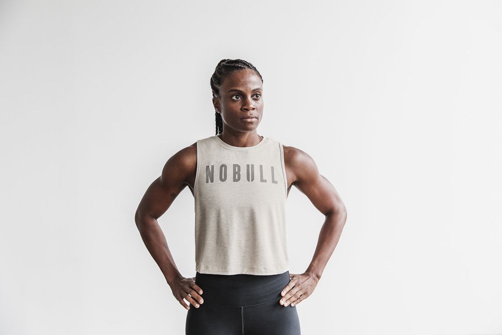 NOBULL Women's Muscle Tank Tops - Oatmeal - Ireland (0893BEGZX)